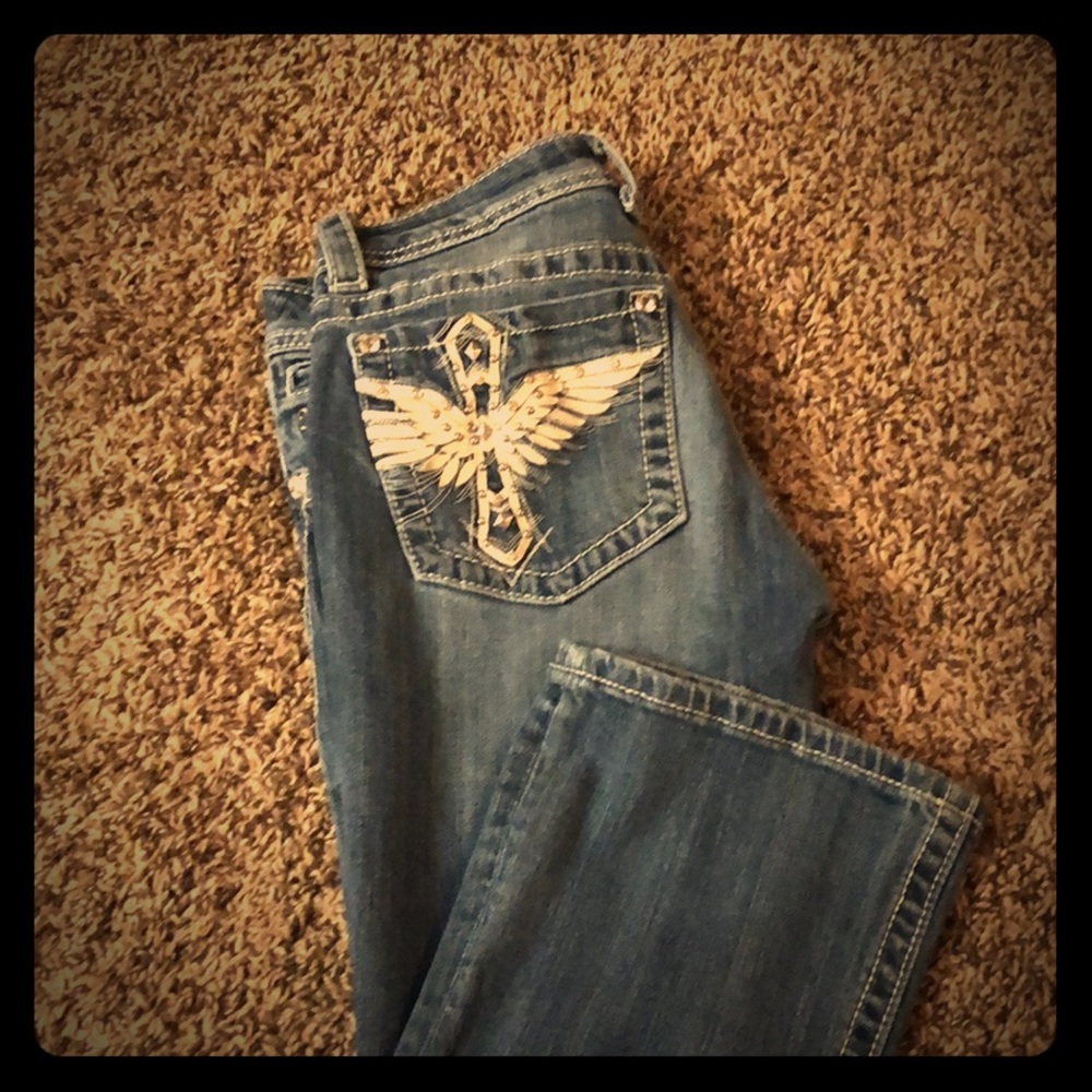 Miss me jeans size 28 cross angel wings like new